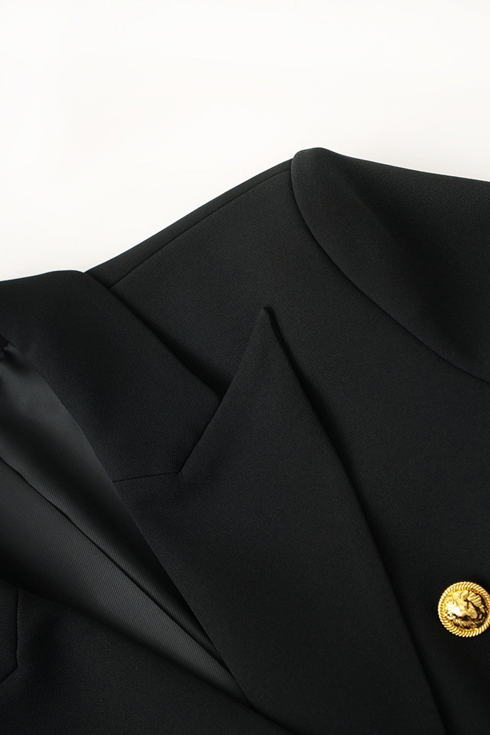 Blazer croisé noir en satin à revers crantés pour femme
