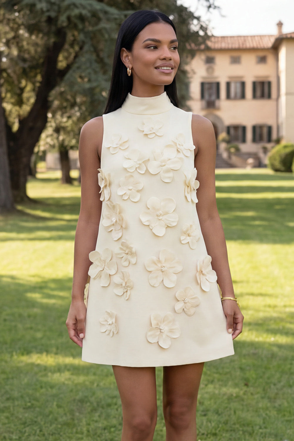Hot Pink High Neck A-Line Homecoming Dress with 3D Flowers