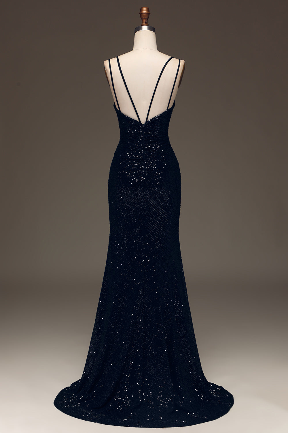 Robe de bal longue sirène fendue à paillettes noires scintillantes