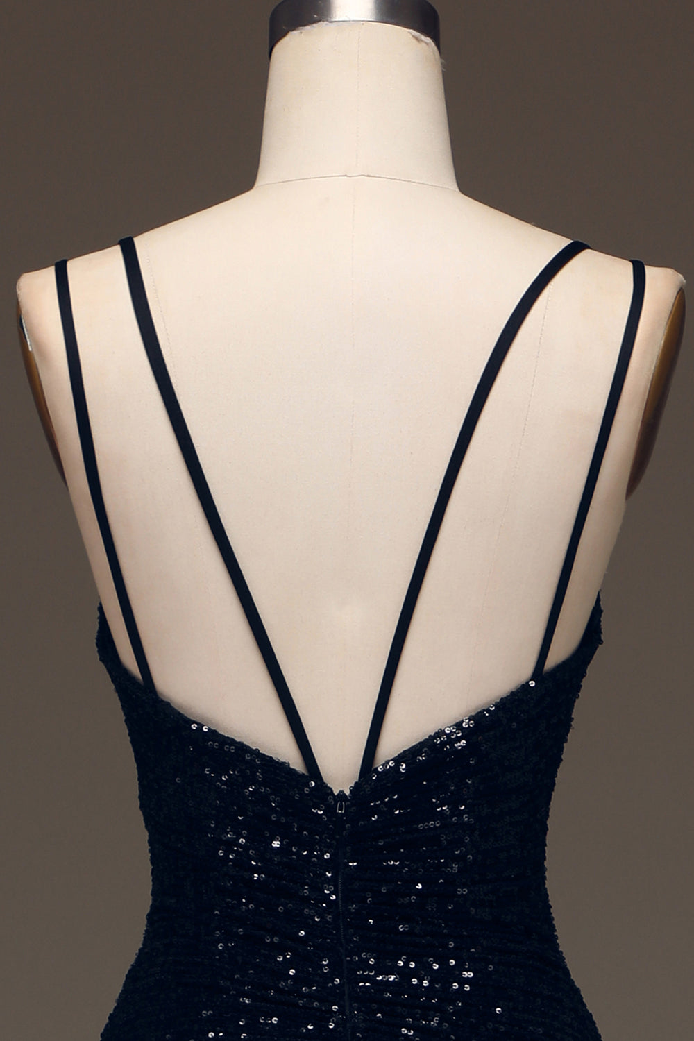 Robe de bal longue sirène fendue à paillettes noires scintillantes