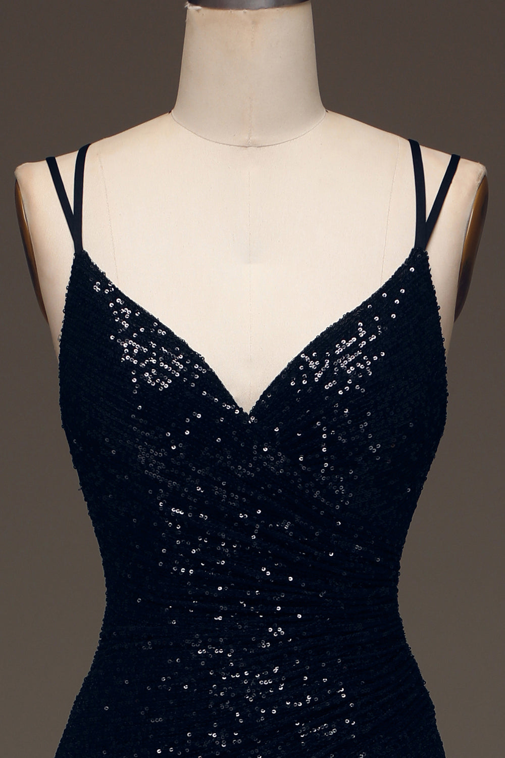 Robe de bal longue sirène fendue à paillettes noires scintillantes