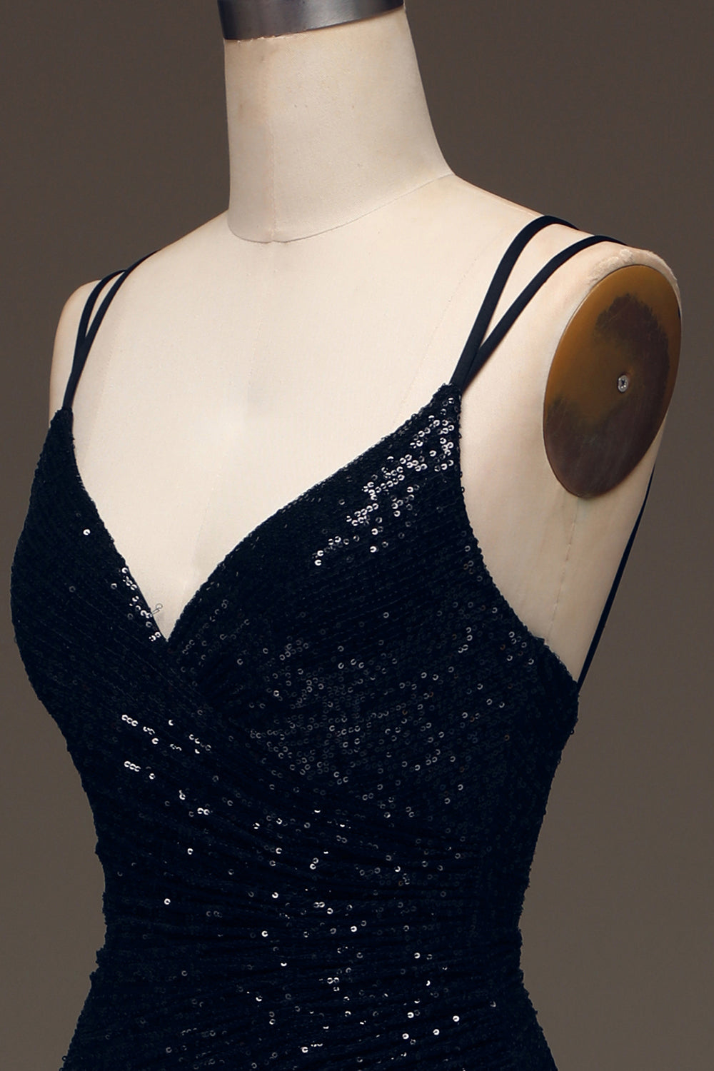 Robe de bal longue sirène fendue à paillettes noires scintillantes