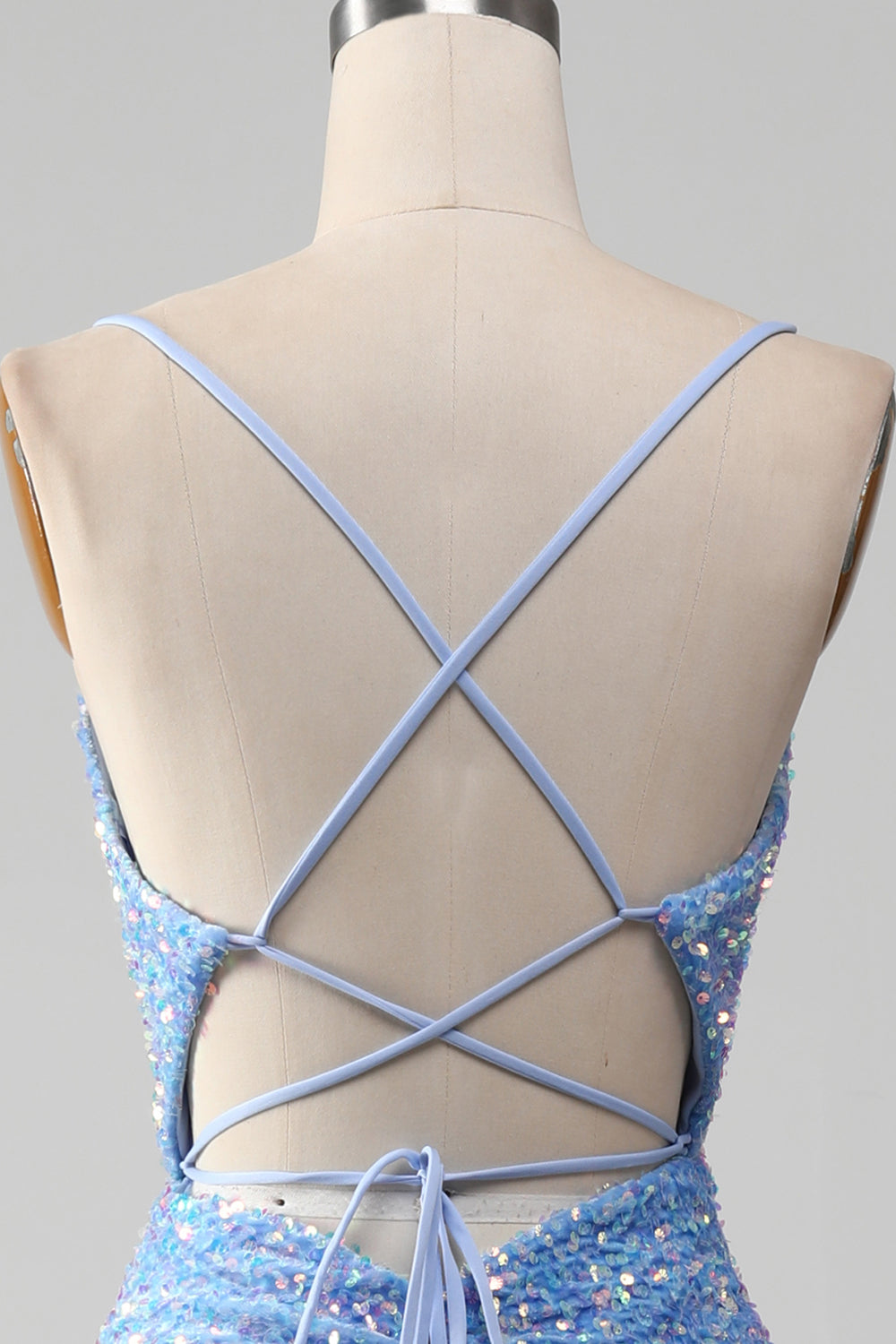 Robe de bal sirène bleu clair à sequins scintillants avec fente
