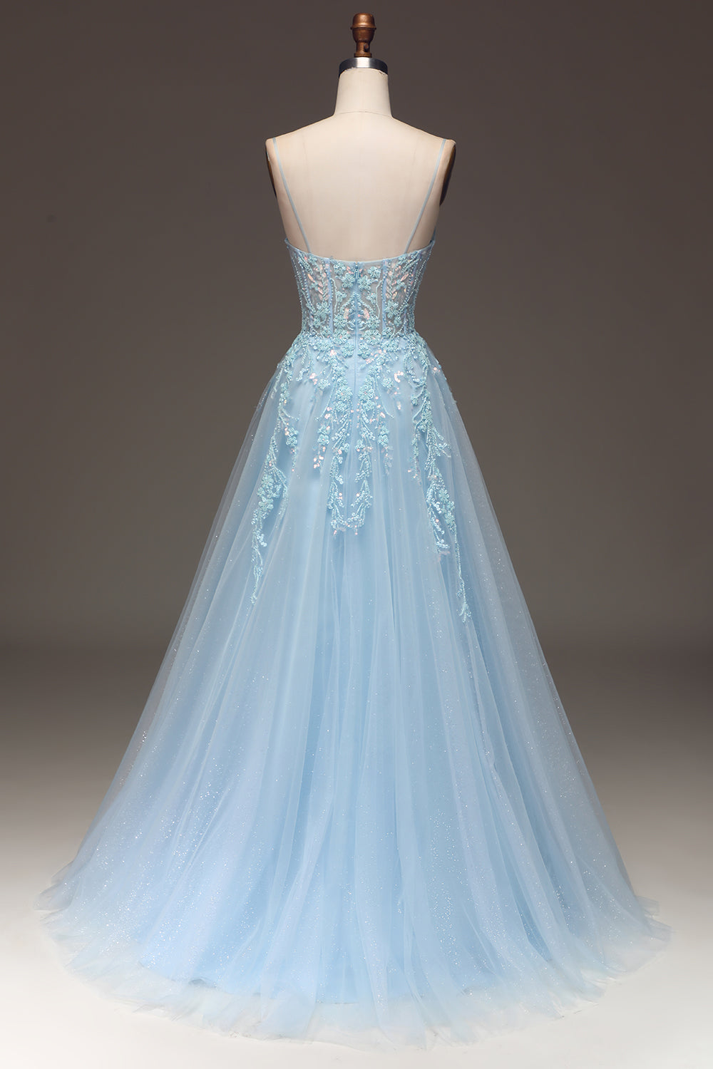 Robe de bal fuschia ligne A à fines bretelles avec appliques