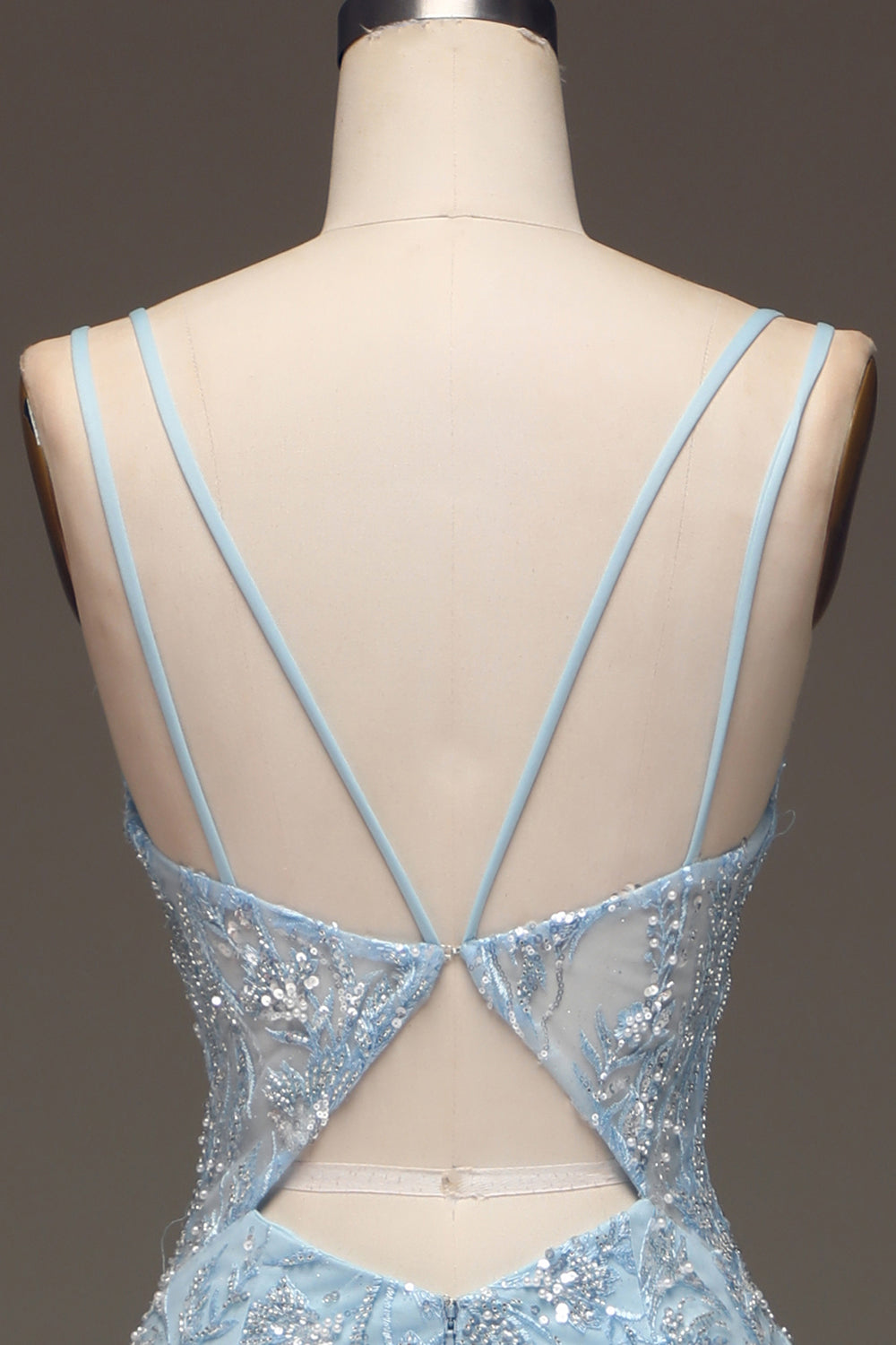 Robe de Soirée Sirène en Tulle Bleu Perlée