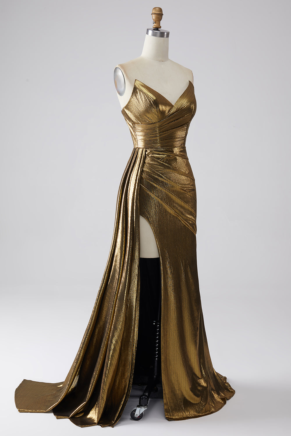 Robe de soirée longue sirène dorée scintillante avec fente