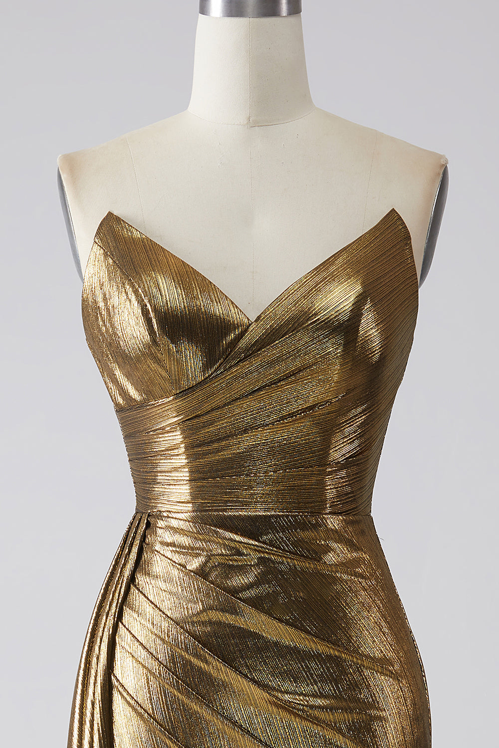Robe de soirée longue sirène dorée scintillante avec fente