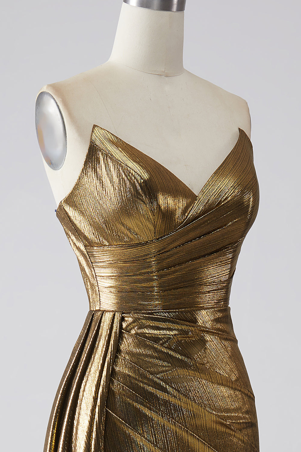 Robe de soirée longue sirène dorée scintillante avec fente