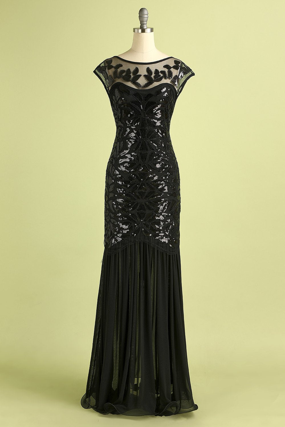 Dark Green Long 1920s Sequined Flapper Dress