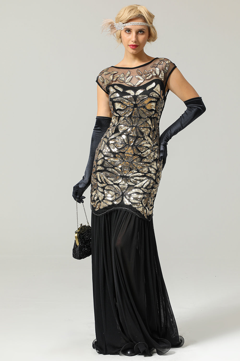 Red and Black 1920s Sequined Flapper Dress