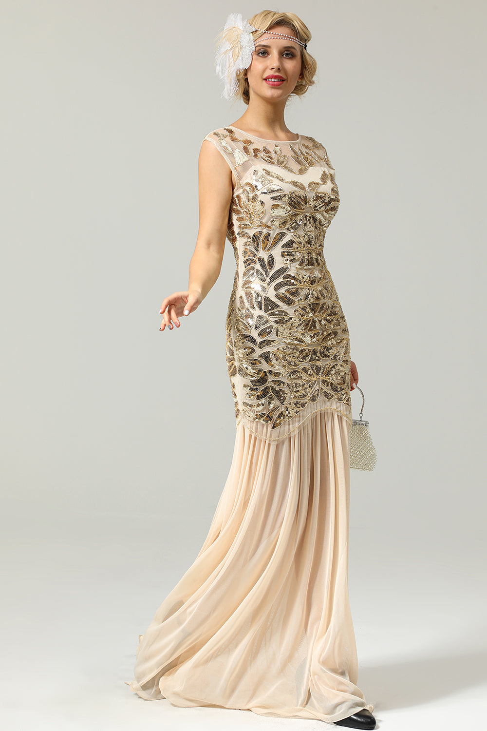 Dark Green Long 1920s Sequined Flapper Dress