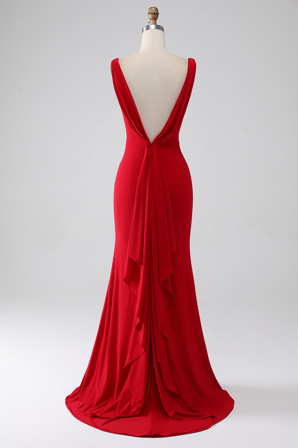 Robe de bal sirène rouge à col en V avec fente