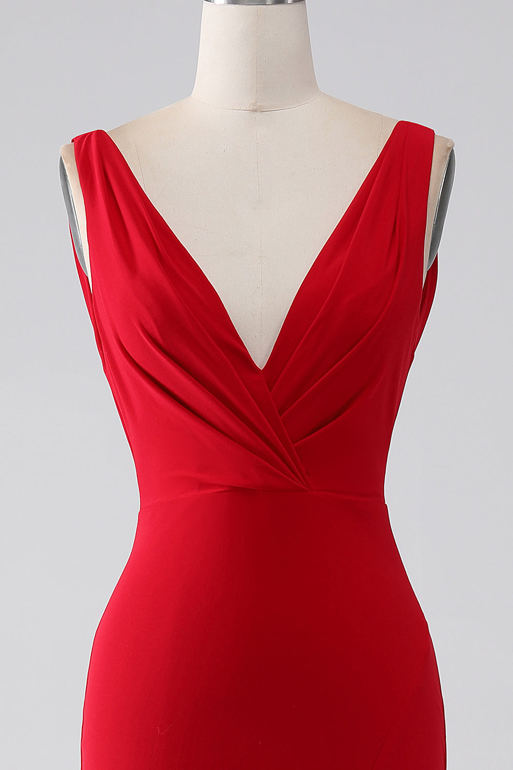 Robe de bal sirène rouge à col en V avec fente