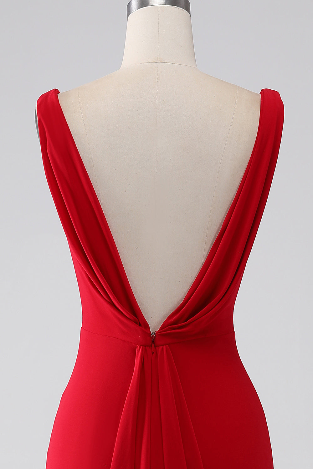 Robe de bal sirène rouge à col en V avec fente