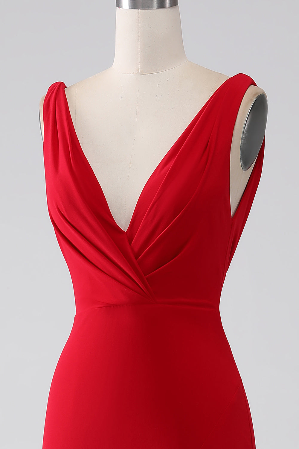 Robe de bal sirène rouge à col en V avec fente