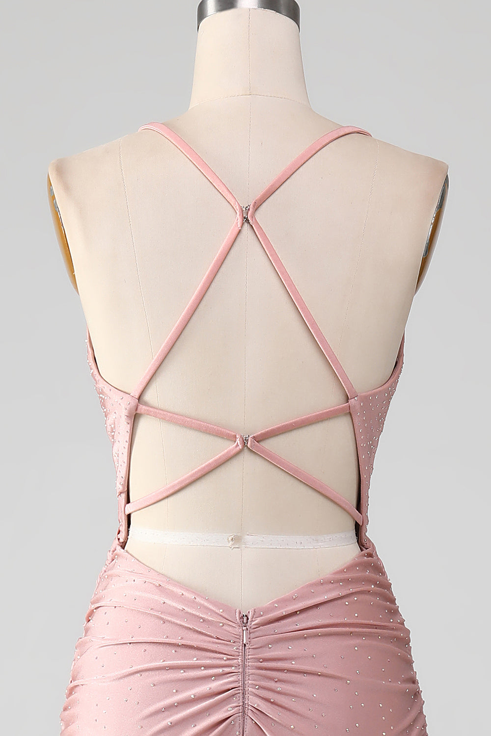 Robe de bal longue sirène perlée blush étincelante