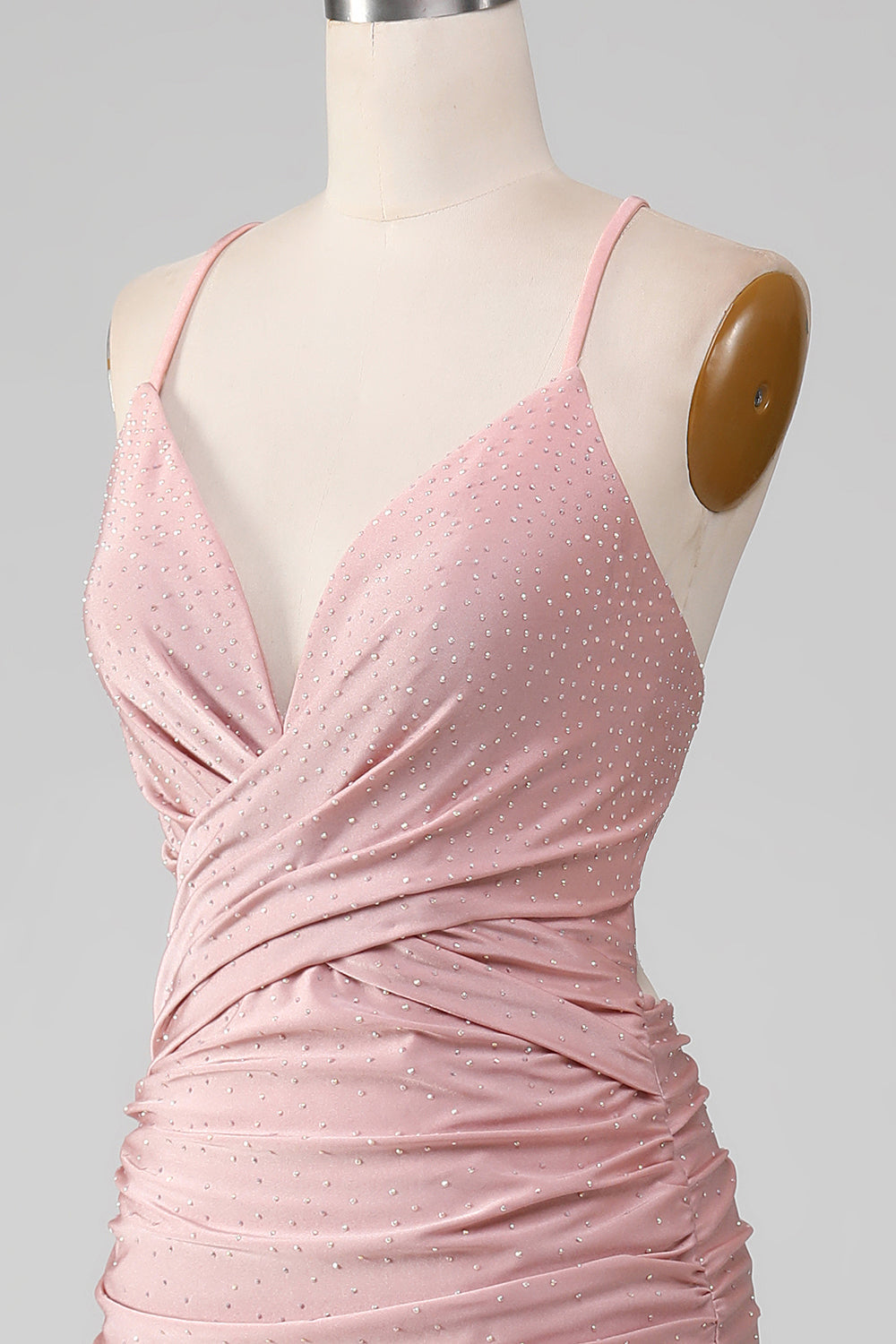 Robe de bal longue sirène perlée blush étincelante