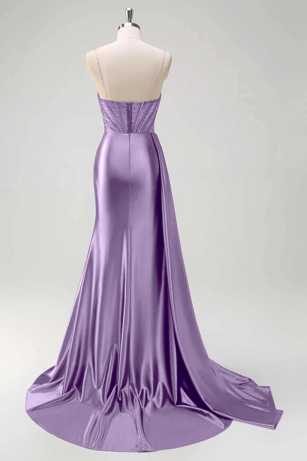 Vestido de Baile Sirena Escote en V con Corset, Entrenador Watteau, Bordado y Abertura