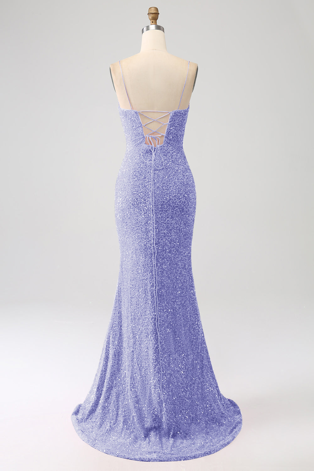 Robe de bal de sirène fuchsia à bretelles spaghetti fendue avec paillettes
