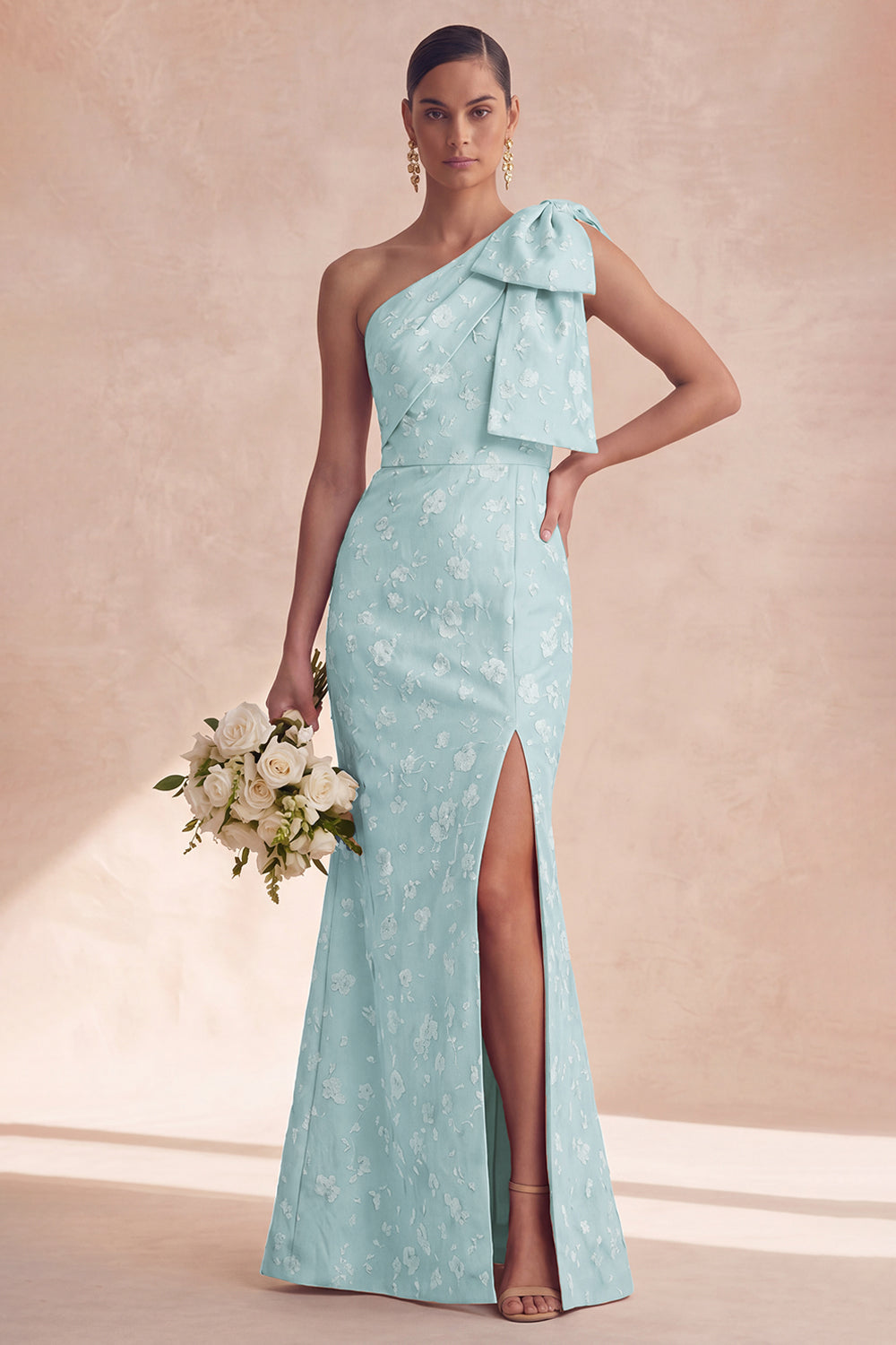 One Shoulder Floral Sage Mermaid Bridesmaid Dress