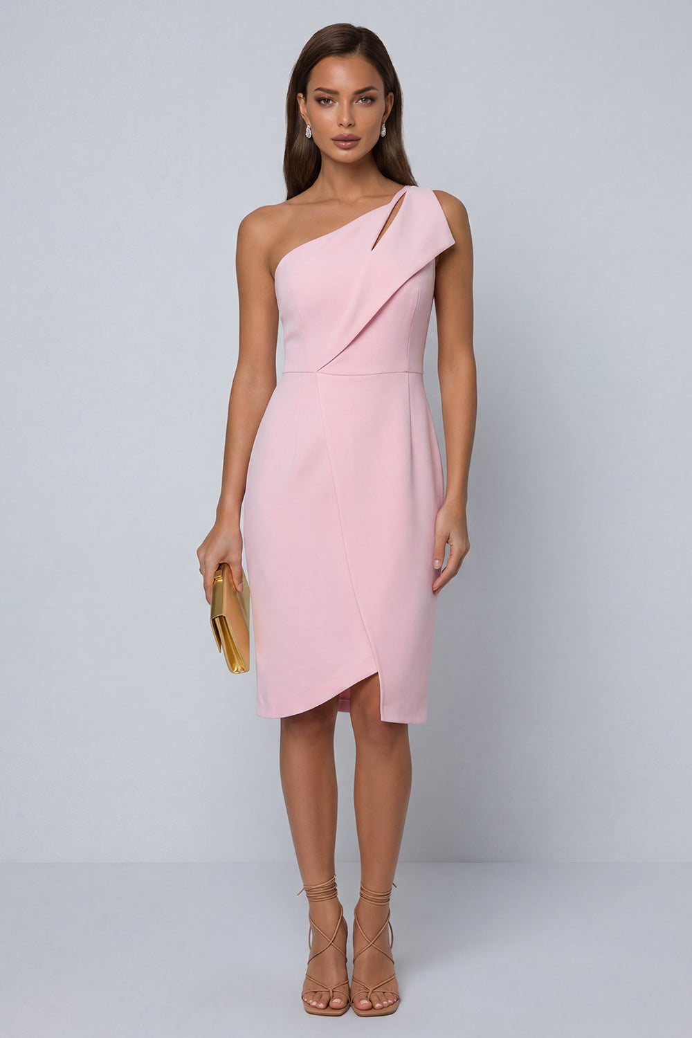 Black Bodycon One Shoulder Midi Work Dress with Slit