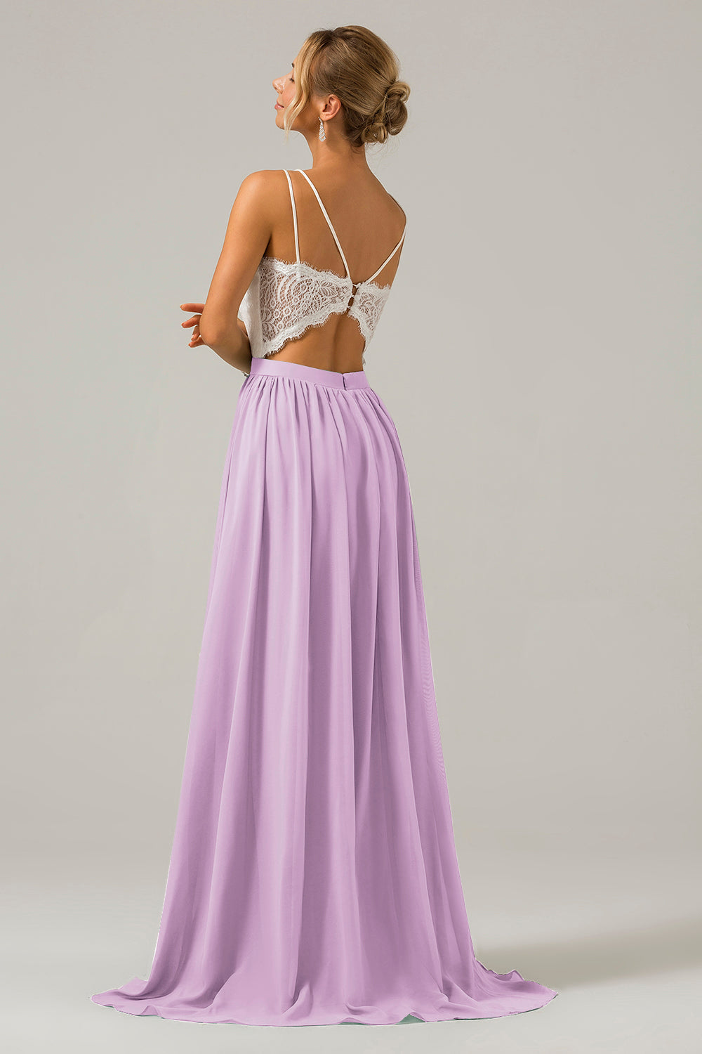 Robe longue de demoiselle d'honneur en mousseline de soie à dos ouvert, style bohème, couleur eucalyptus, avec dentelle