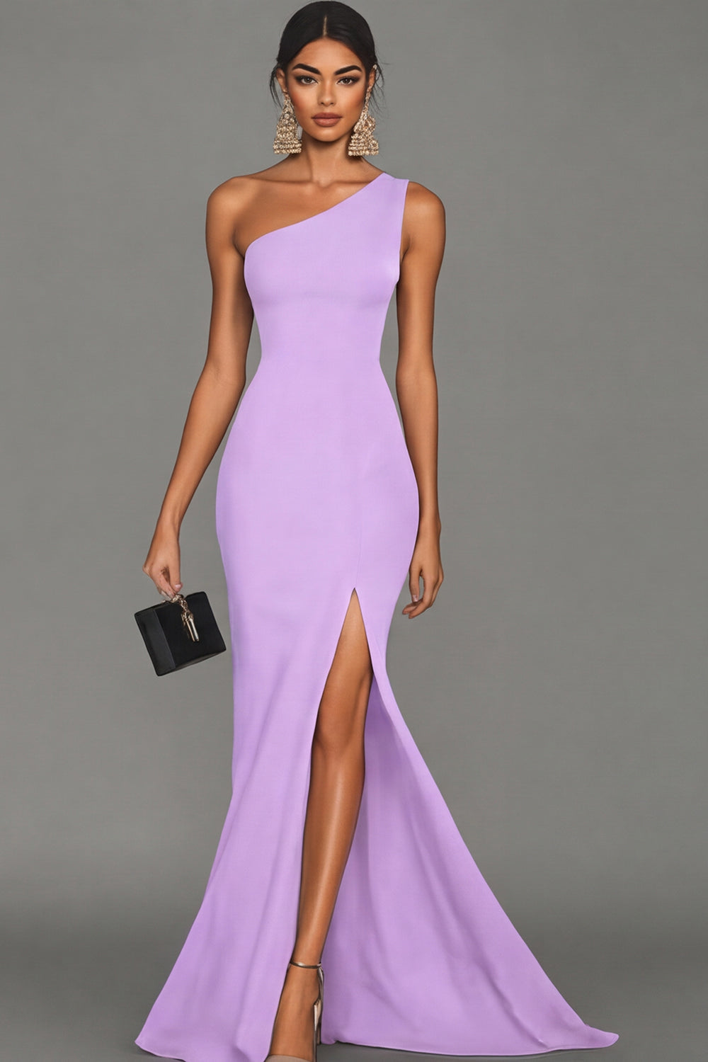 Robe de soirée sirène noire asymétrique avec fente