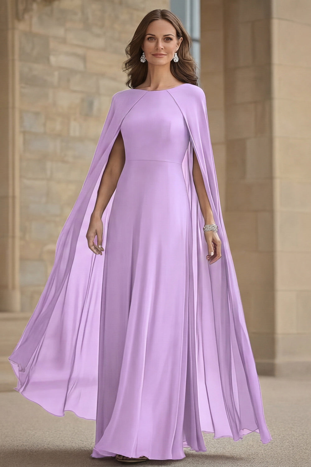 Navy Mermaid Chiffon Long Mother of the Bride Dress with Cape
