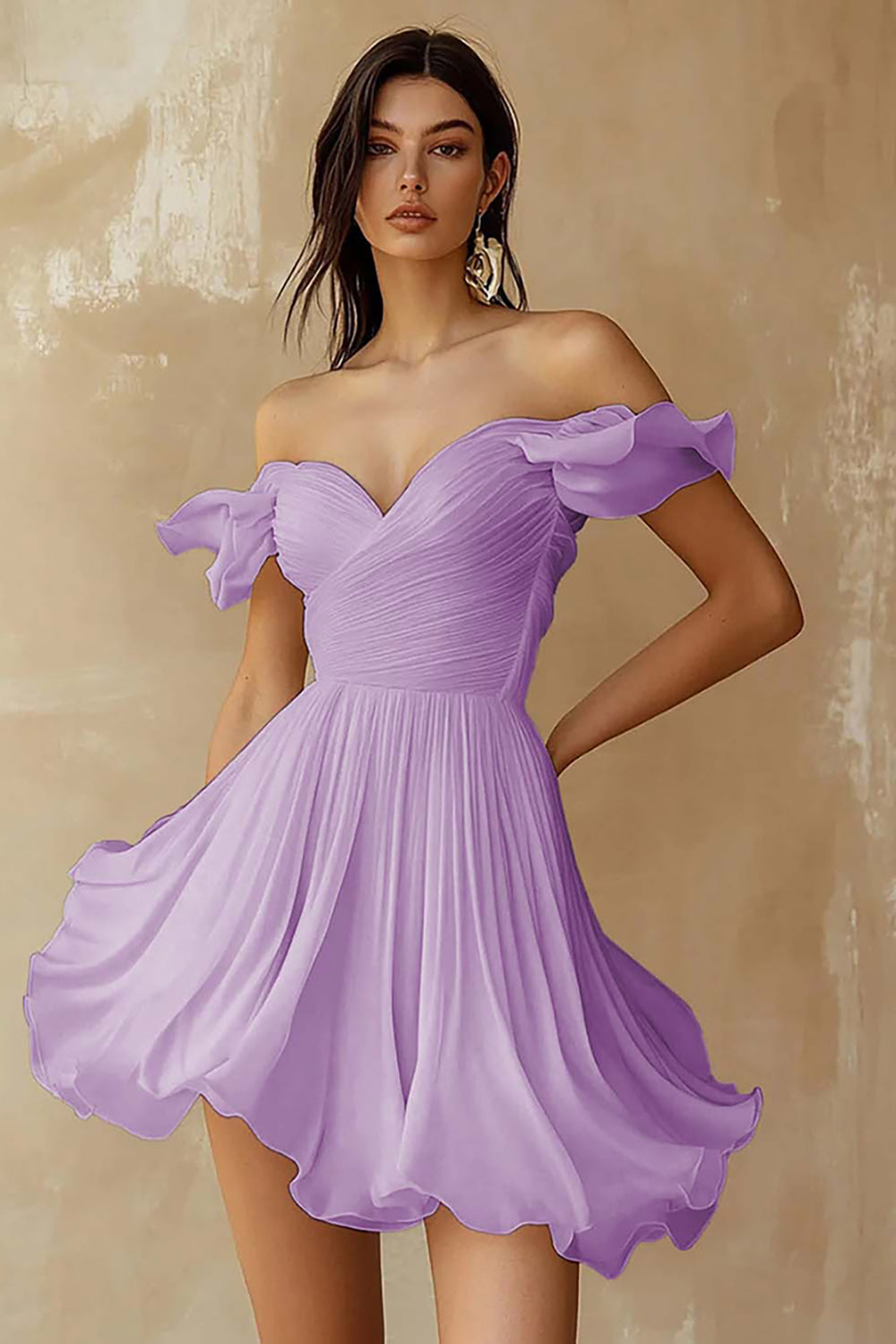 A-Line Ruffled Off-the-Shoulder Pleated White Graduation Dress