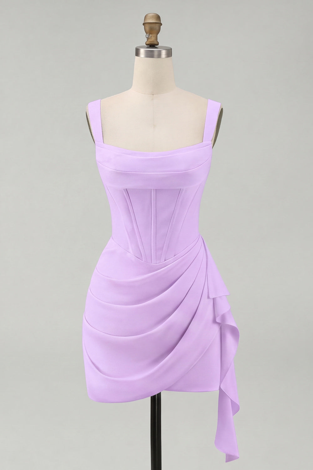 Ivory Corset Square Neck Ruched Bodycon Mini Graduation Dress with Ruffles
