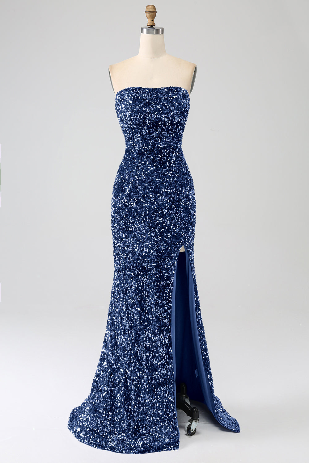 Robe de bal longue sirène à sequins lavande bustier avec fente
