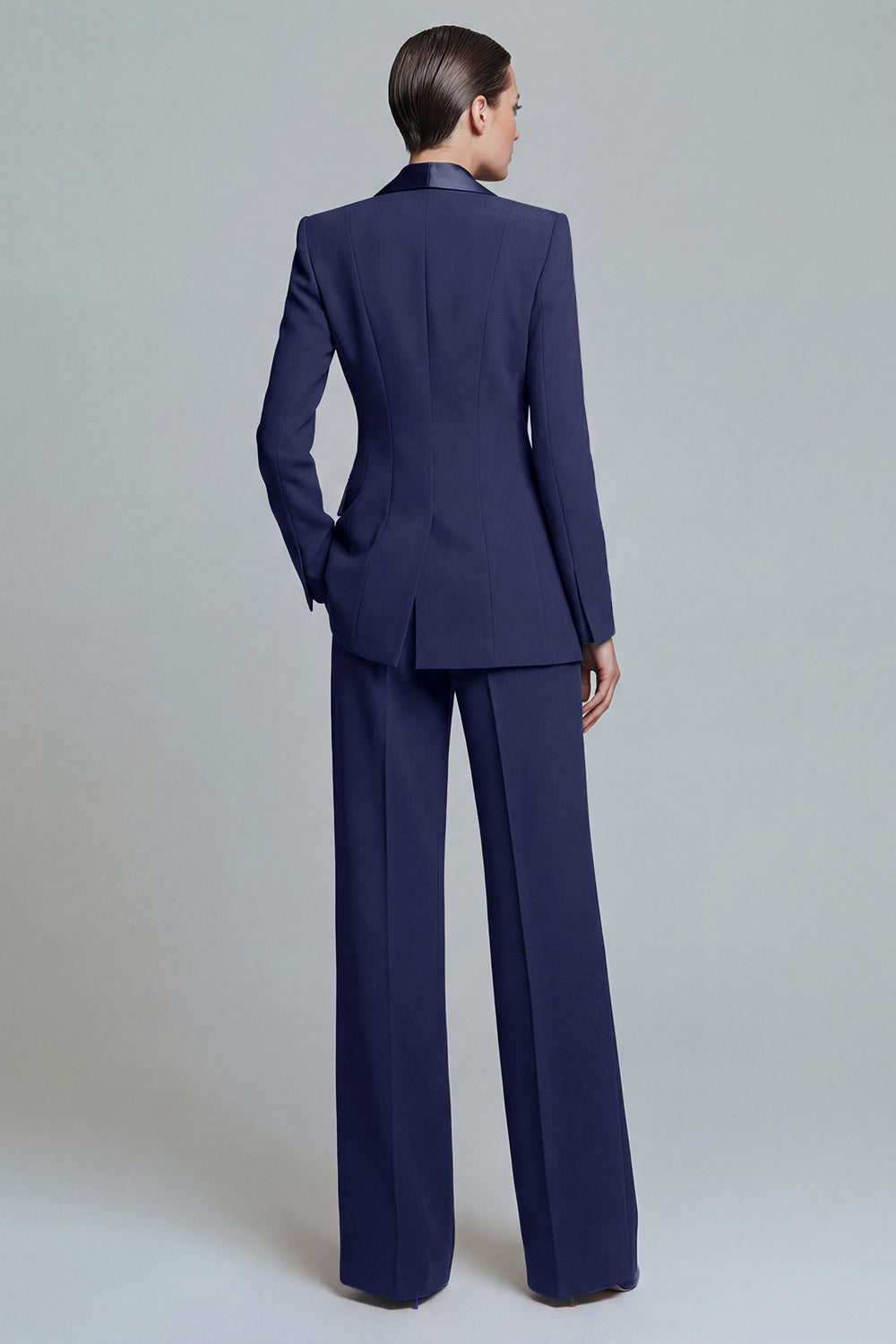 Tailleur pantalon femme 2 pièces vert foncé à revers châle avec poches