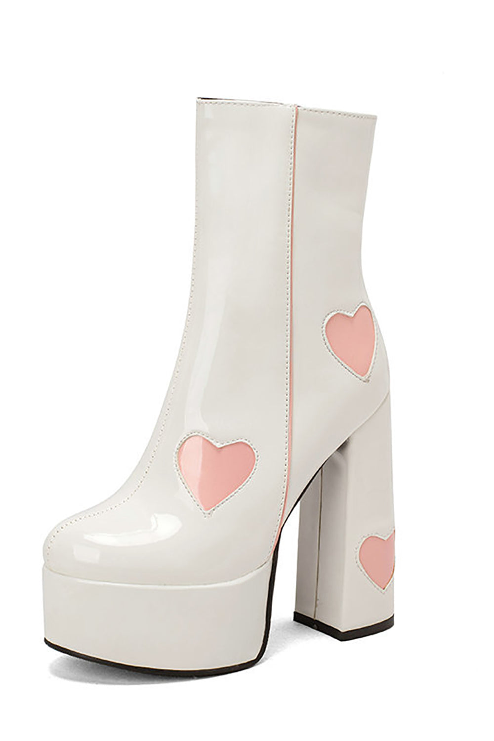Botas de Plataforma con Tacón Ancho y Corazones de Cuero PU