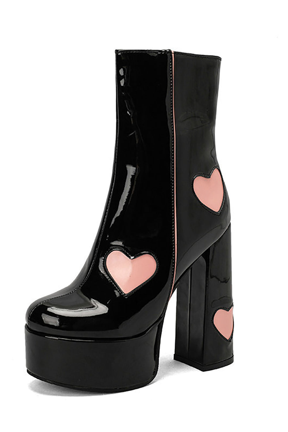 Botas de Plataforma con Tacón Ancho y Corazones de Cuero PU