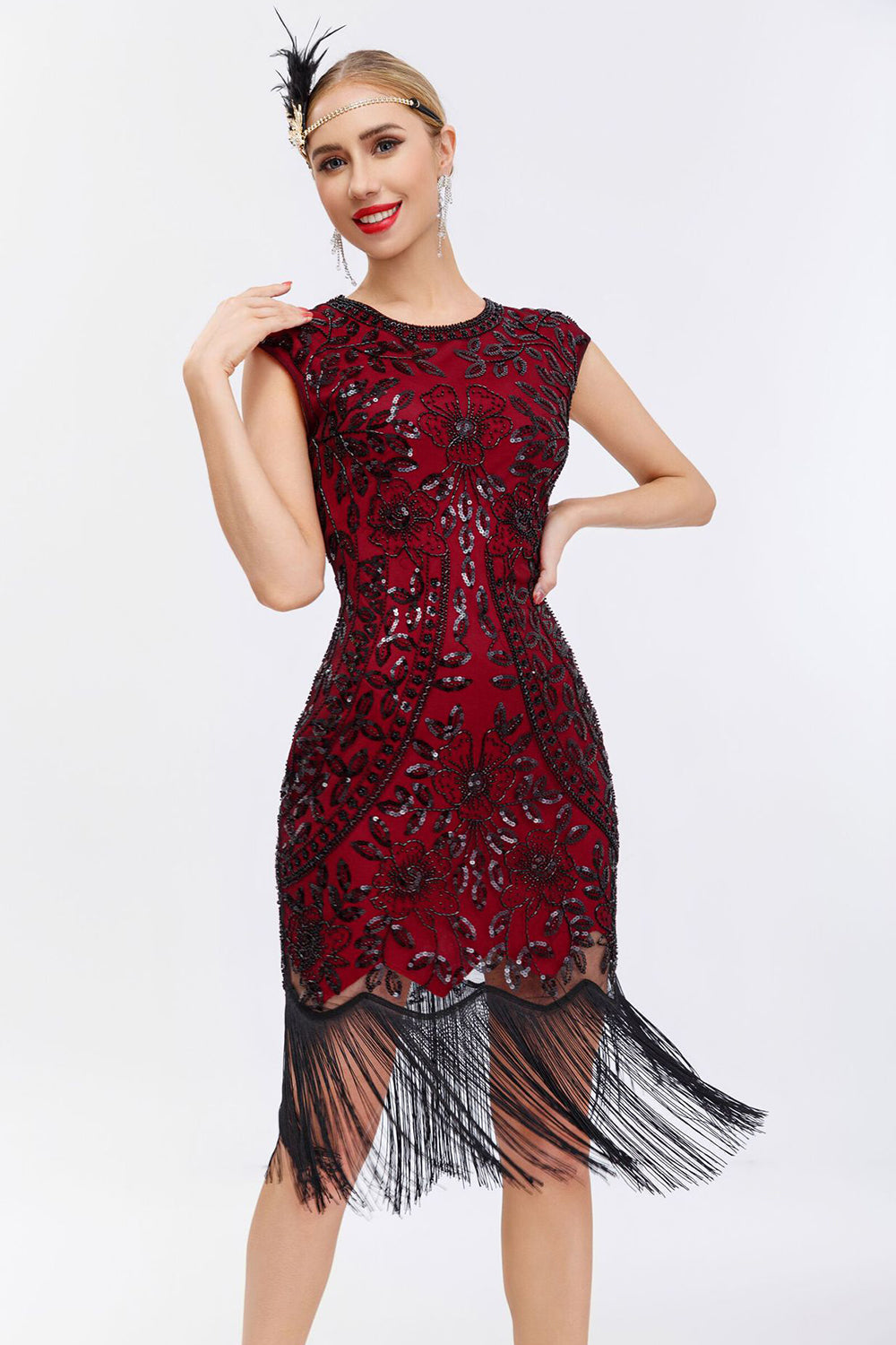 Robe Gatsby années 20 noire à sequins et franges