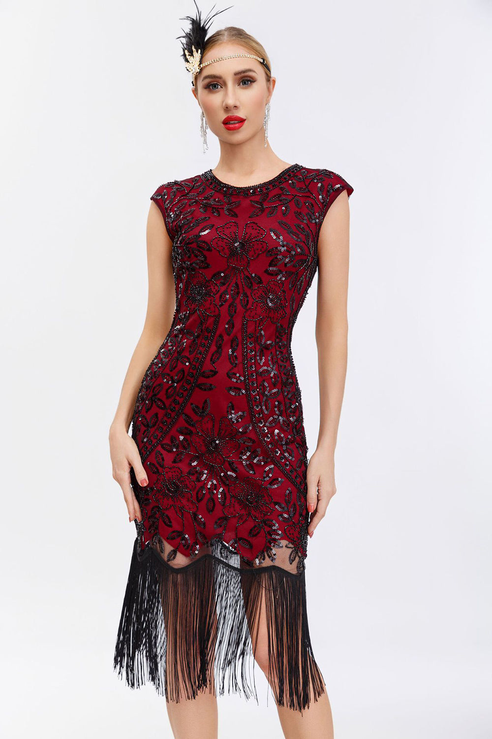 Robe Gatsby années 20 noire à sequins et franges