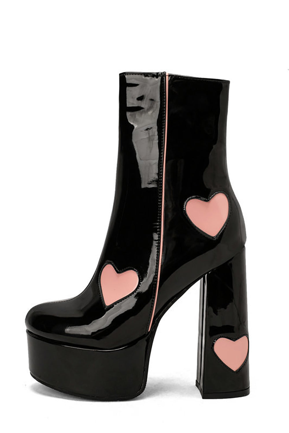 Botas de Plataforma con Tacón Ancho y Corazones de Cuero PU
