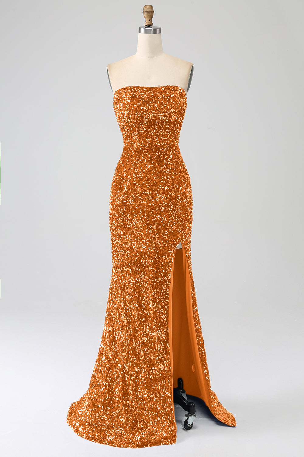 Robe de bal longue sirène à sequins lavande bustier avec fente
