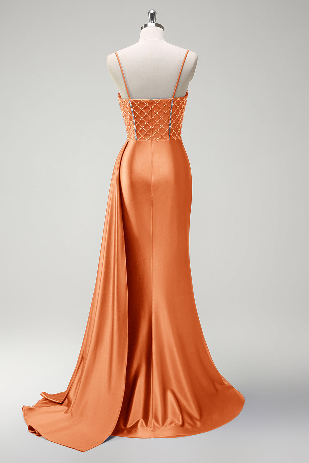 Robe longue de bal en satin plissée avec corset perlé sirène violet scintillant et fente