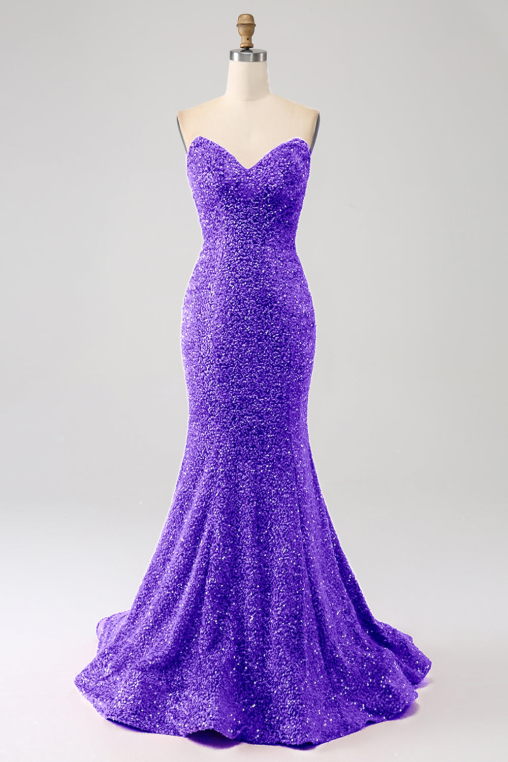 Robe de bal de sirène à encolure cœur et traîne longue brodée de sequins bleu marine