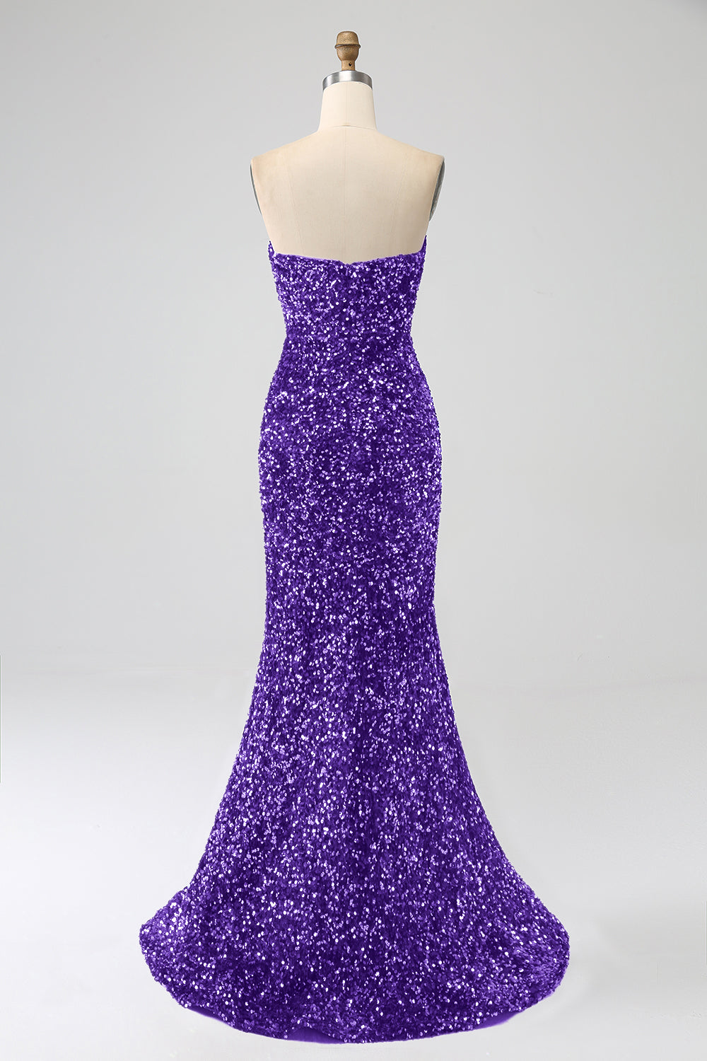 Robe de bal longue sirène à sequins lavande bustier avec fente