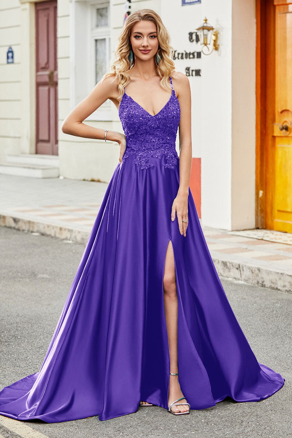 Trendy A-Line Spaghetti Strap Lilac Long Prom Dress with Appliques
