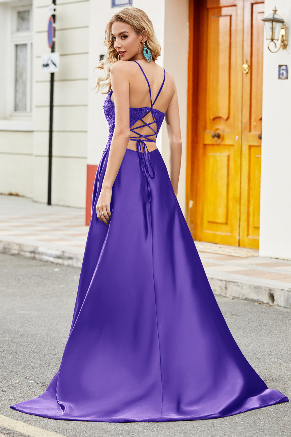 Trendy A-Line Spaghetti Strap Lilac Long Prom Dress with Appliques
