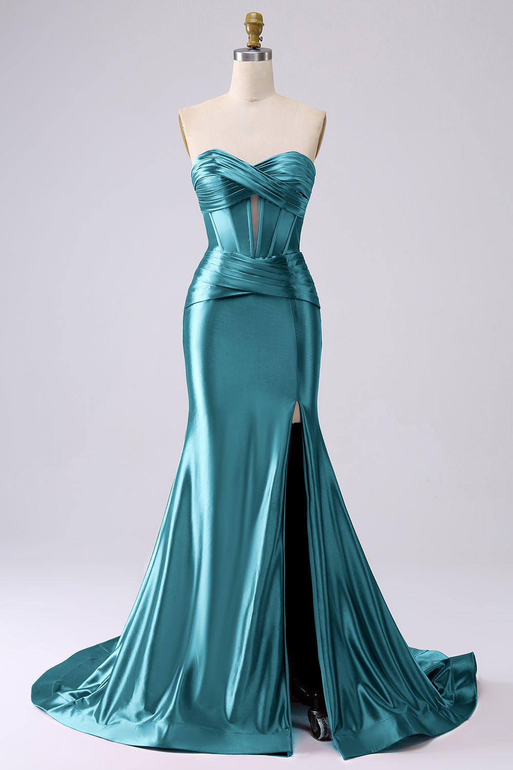Sparkly Lilac Mermaid Sweetheart Corset Long Prom Dress with Slit