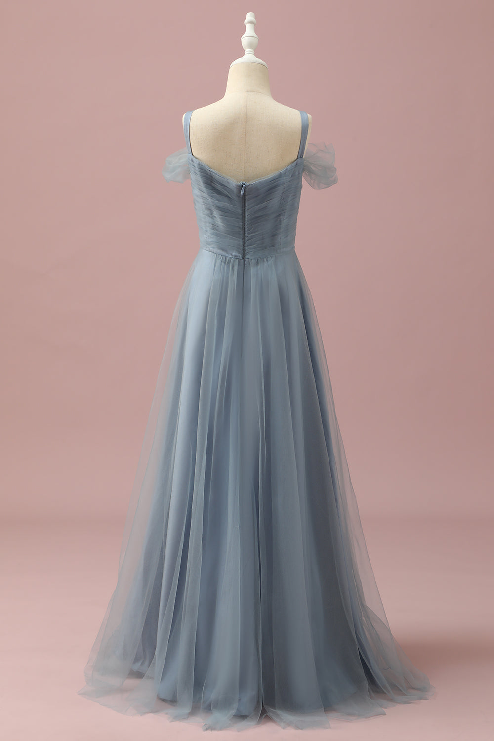 Robe en tulle gris-bleu à épaules dénudées pour demoiselle d'honneur junior