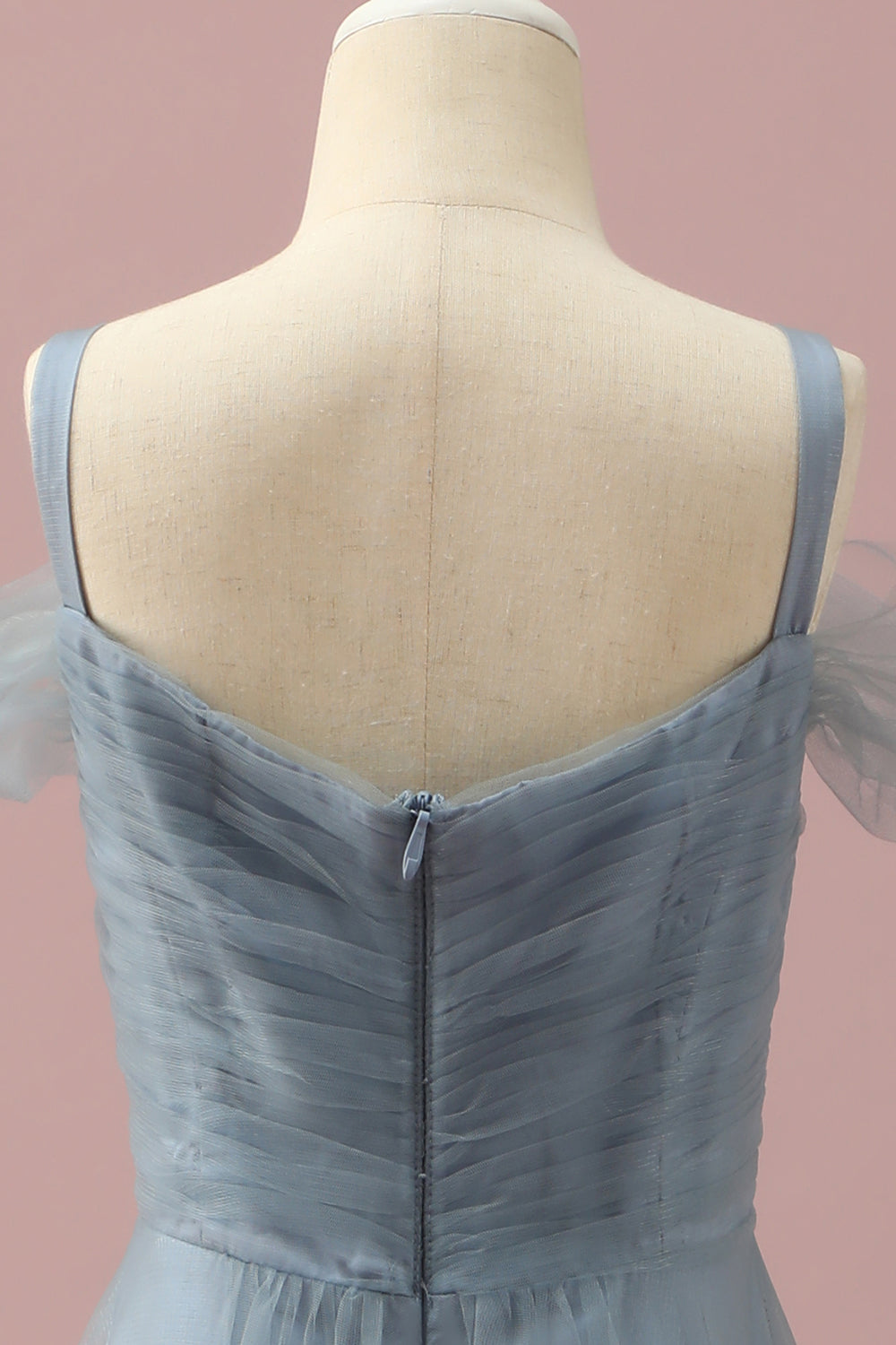 Robe en tulle gris-bleu à épaules dénudées pour demoiselle d'honneur junior
