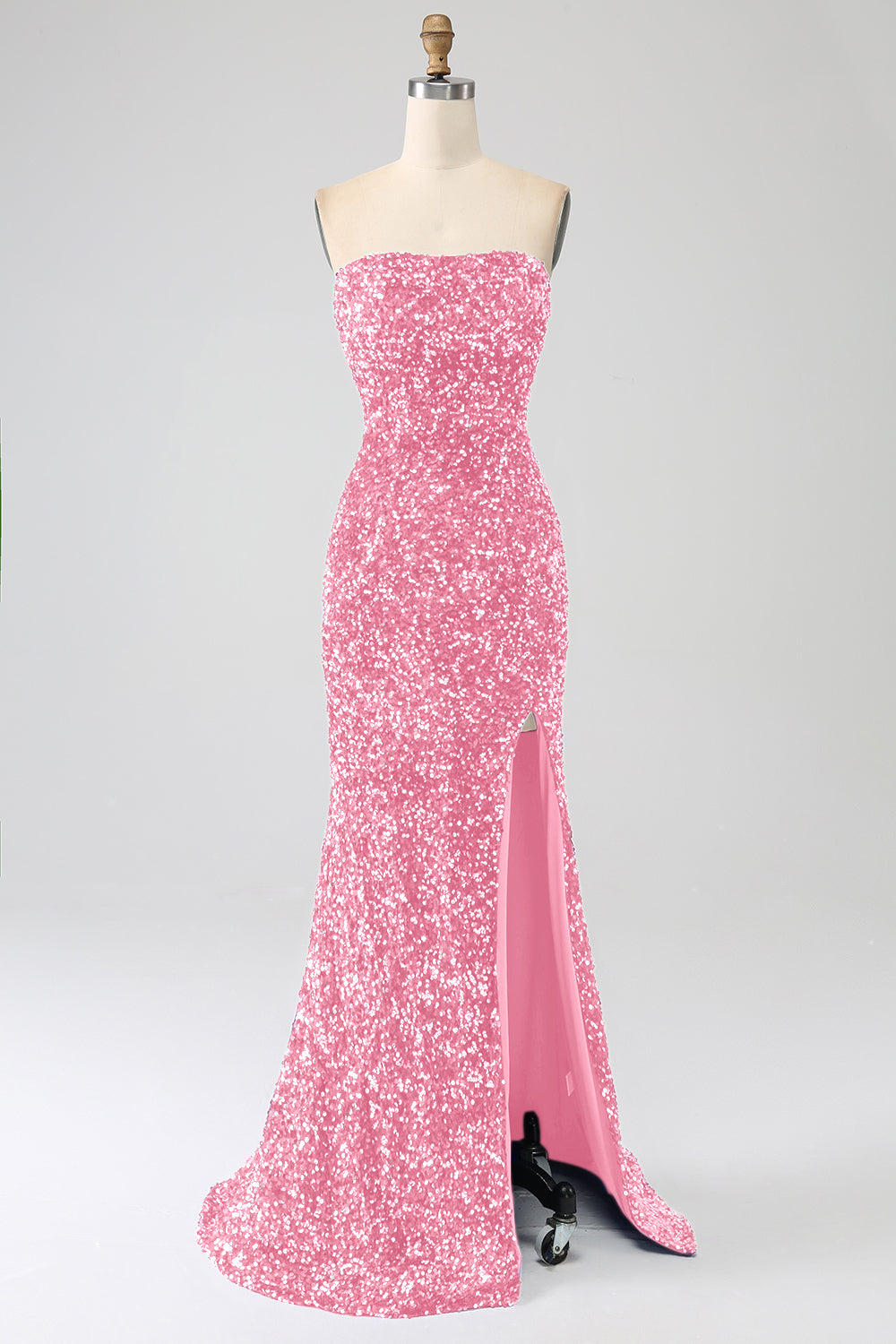 Robe de bal longue sirène à sequins lavande bustier avec fente