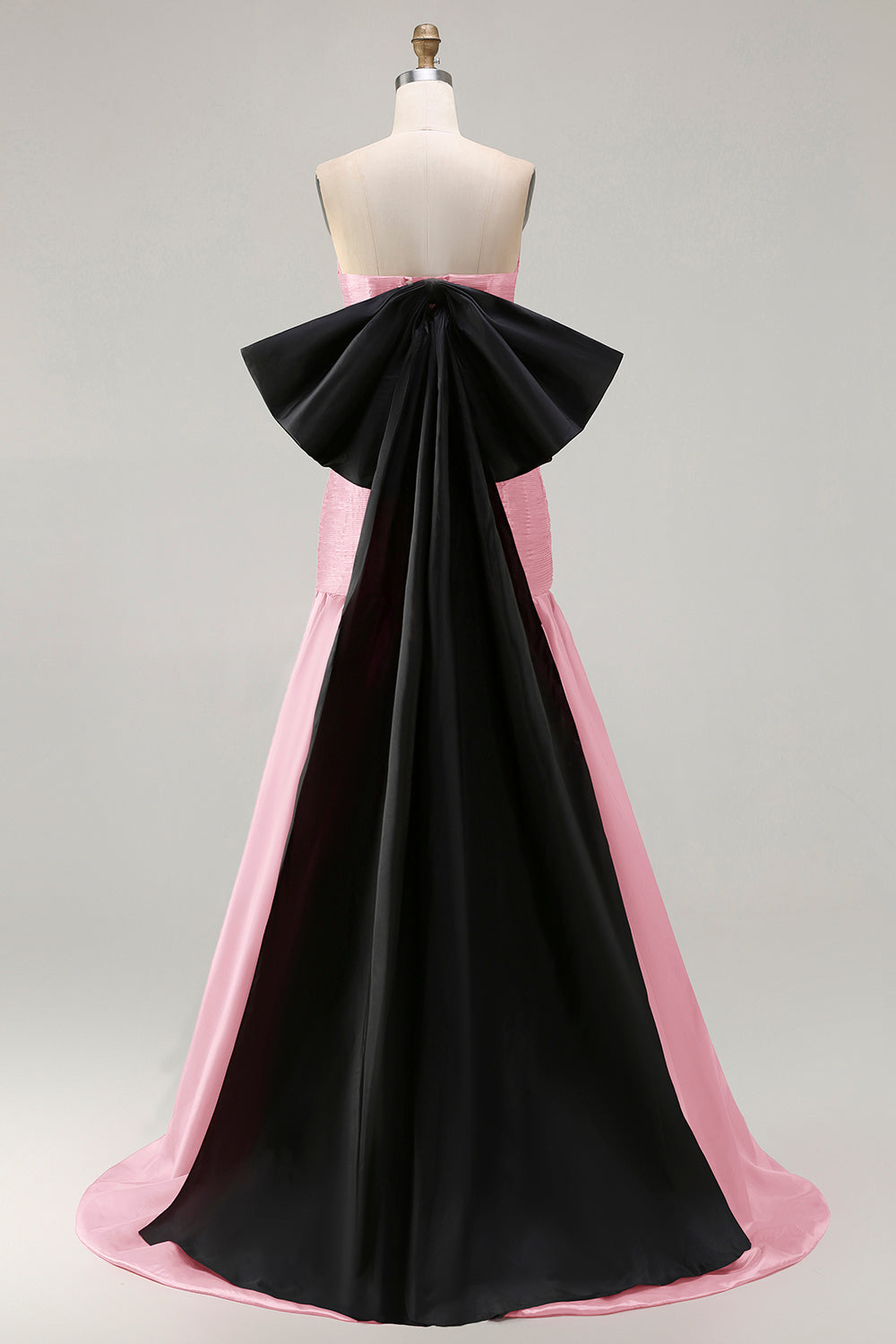 Strapless Fuchsia A-Line Convertible Satin Long Prom Dress with Large Bow