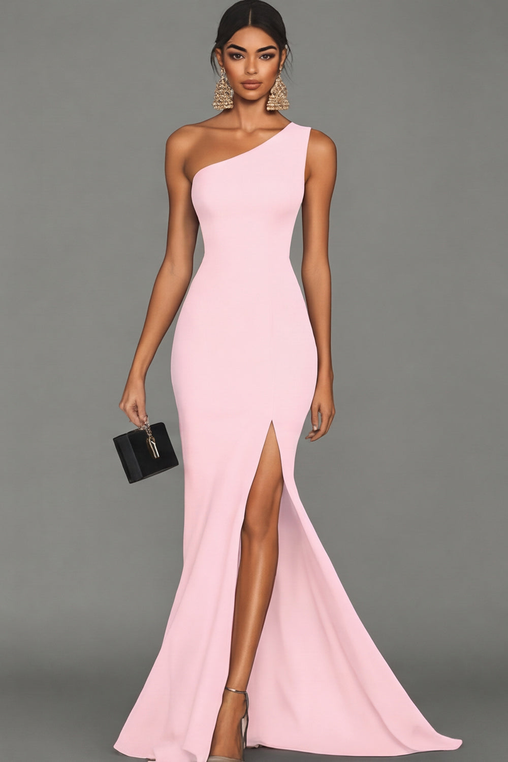 Robe de soirée sirène noire asymétrique avec fente