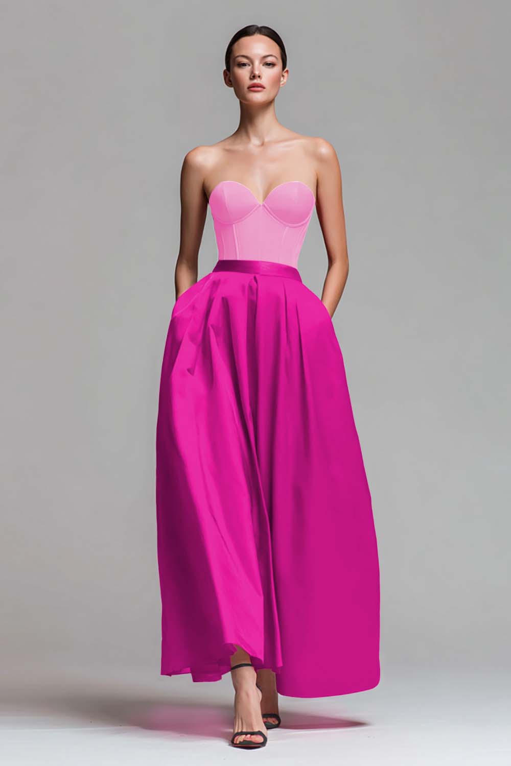 Strapless Red And Fuchsia Corset A Line Formal Dress